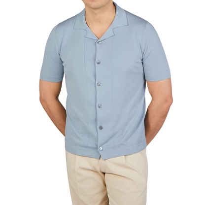 Gran Sasso Mint Green Fresh Cotton Bowling Shirt Front