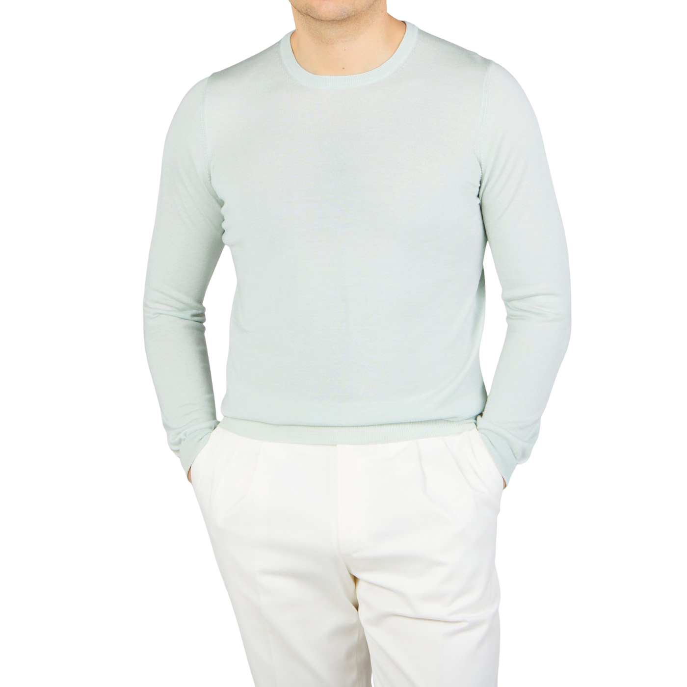 Gran Sasso Mint Wool Silk Crew Neck Sweater Back