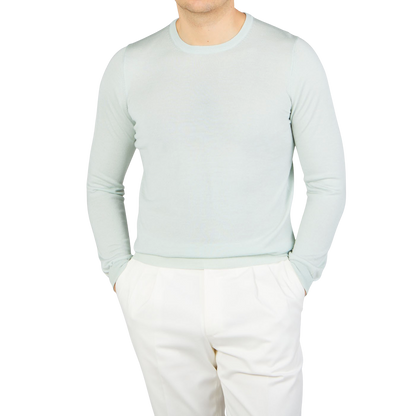 Gran Sasso Mint Wool Silk Crew Neck Sweater Back