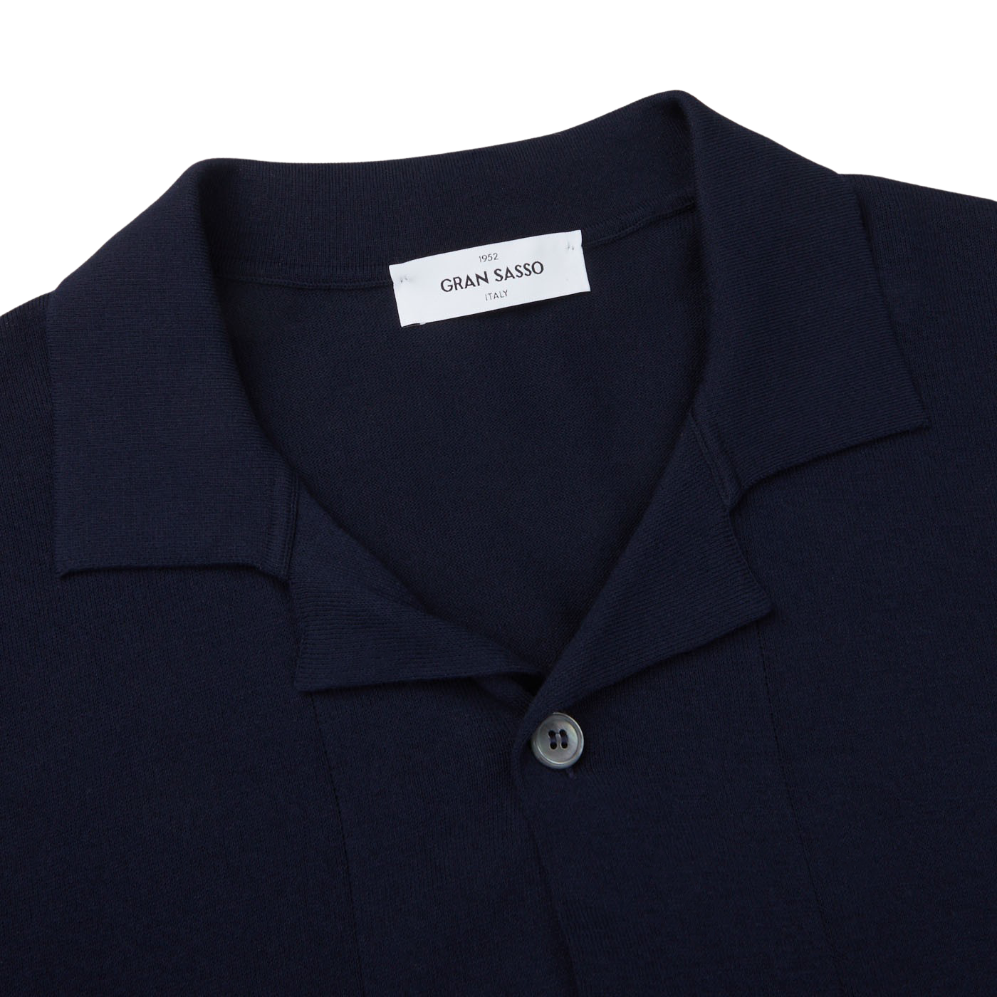 Gran Sasso Navy Blue Fresh Cotton Bowling Shirt Collar