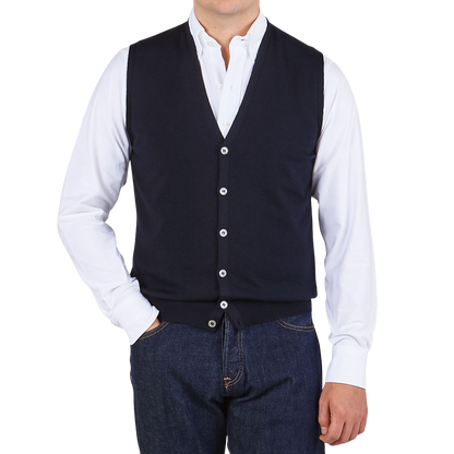 Gran Sasso Navy Extra Fine Merino Wool Vest Front