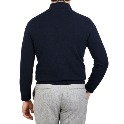Gran Sasso Navy Melange Cashmere 1:4 Zip Sweater Back