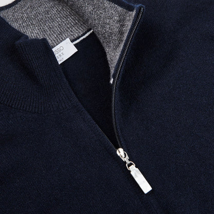 Gran Sasso Navy Melange Cashmere 1:4 Zip Sweater Open