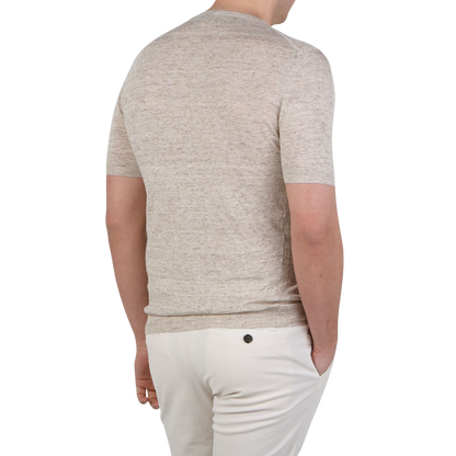 Gran Sasso Oatmeal Beige Melange Linen T-shirt Back