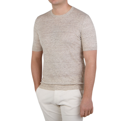 Gran Sasso Oatmeal Beige Melange Linen T-shirt Front
