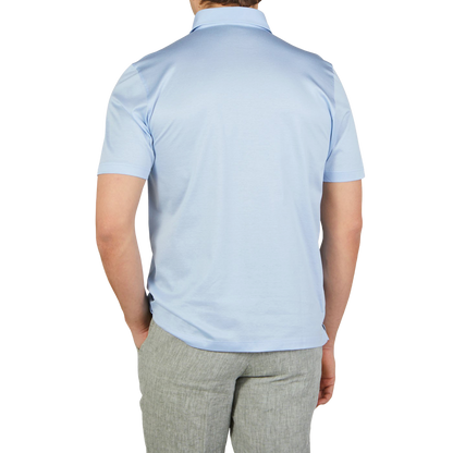 Gran Sasso Sky Blue Cotton Filo Scozia Polo Shirt Back1