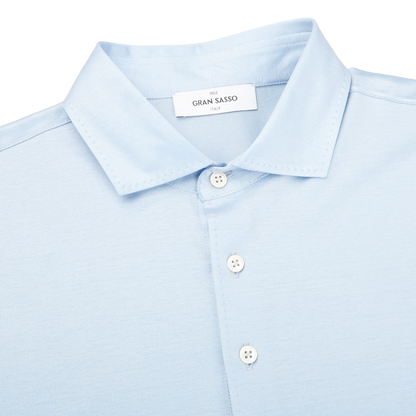 Gran Sasso Sky Blue Cotton Filo Scozia Polo Shirt Collar