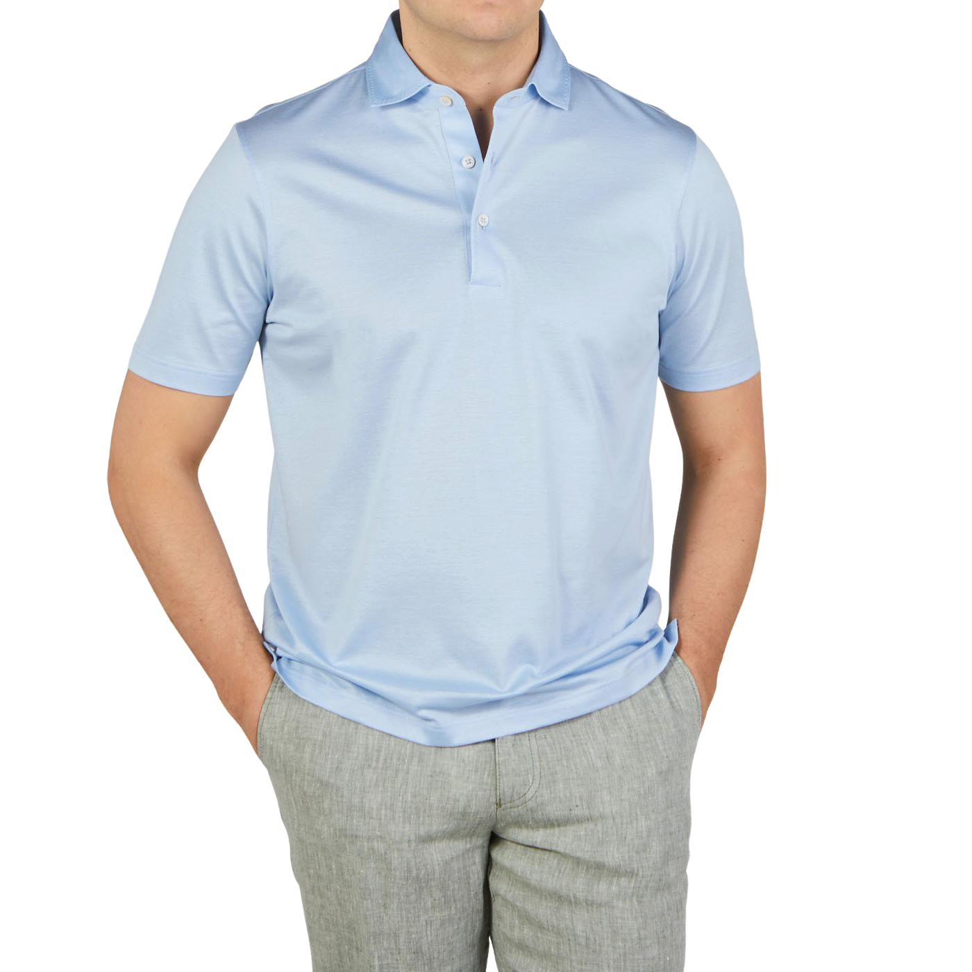 Gran Sasso Sky Blue Cotton Filo Scozia Polo Shirt Front1