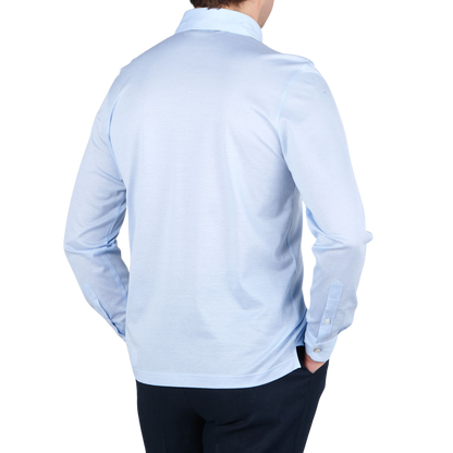 Gran Sasso Sky Blue Cotton Filo Scozia Popover Shirt Back