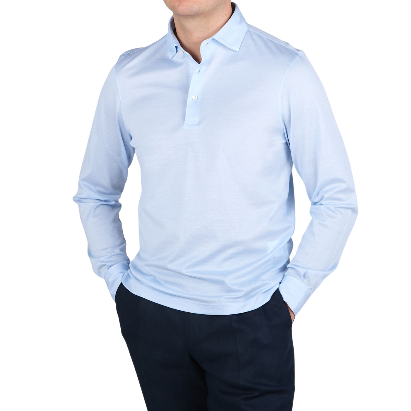 Gran Sasso Sky Blue Cotton Filo Scozia Popover Shirt Front