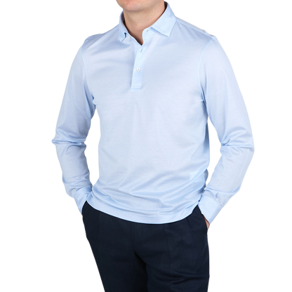 Gran Sasso Sky Blue Cotton Filo Scozia Popover Shirt Front