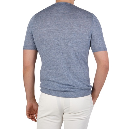 Gran Sasso Sky Blue Melange Linen T-shirt Back