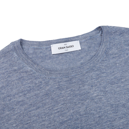 Gran Sasso Sky Blue Melange Linen T-shirt Collar