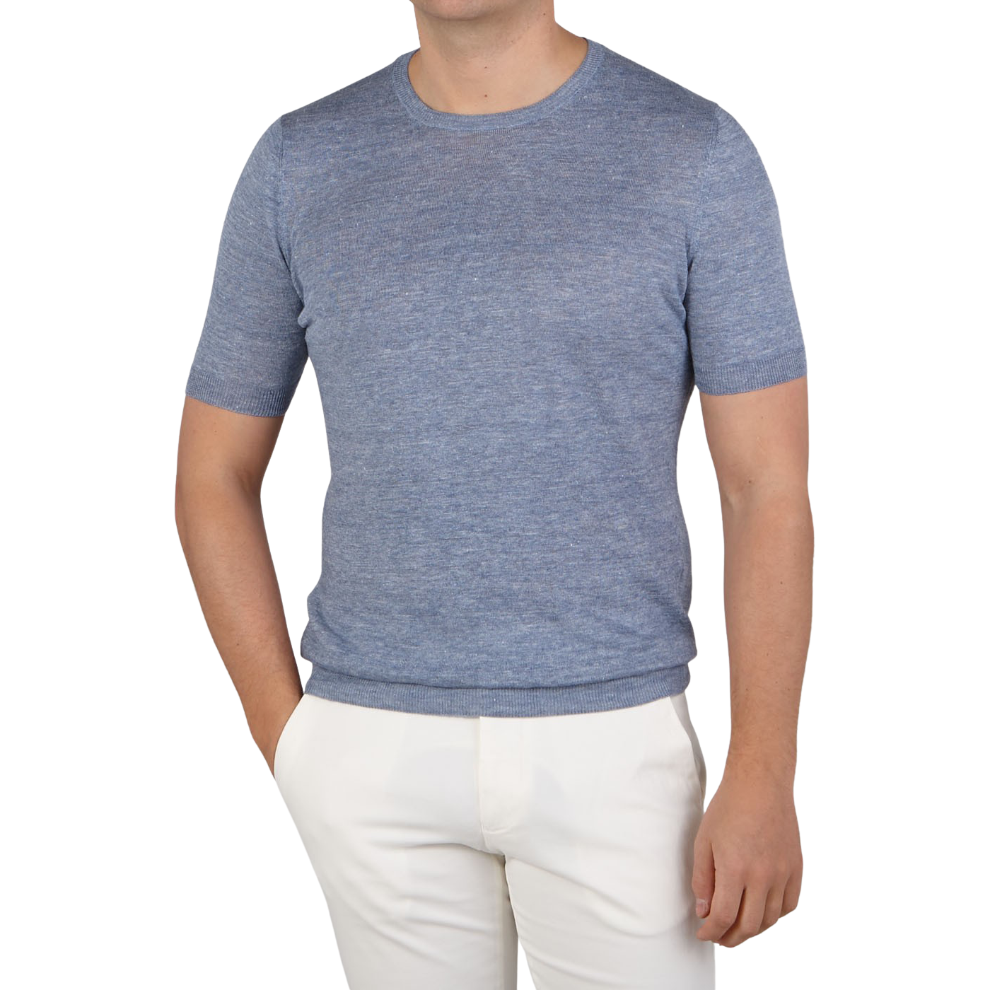 Gran Sasso Sky Blue Melange Linen T-shirt Front