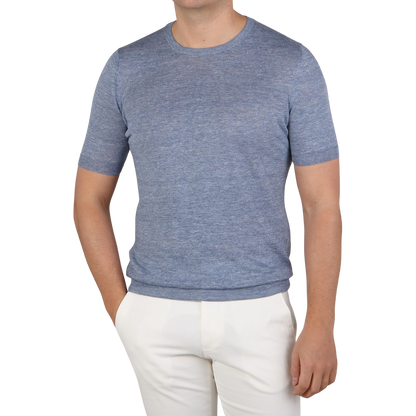 Gran Sasso Sky Blue Melange Linen T-shirt Front