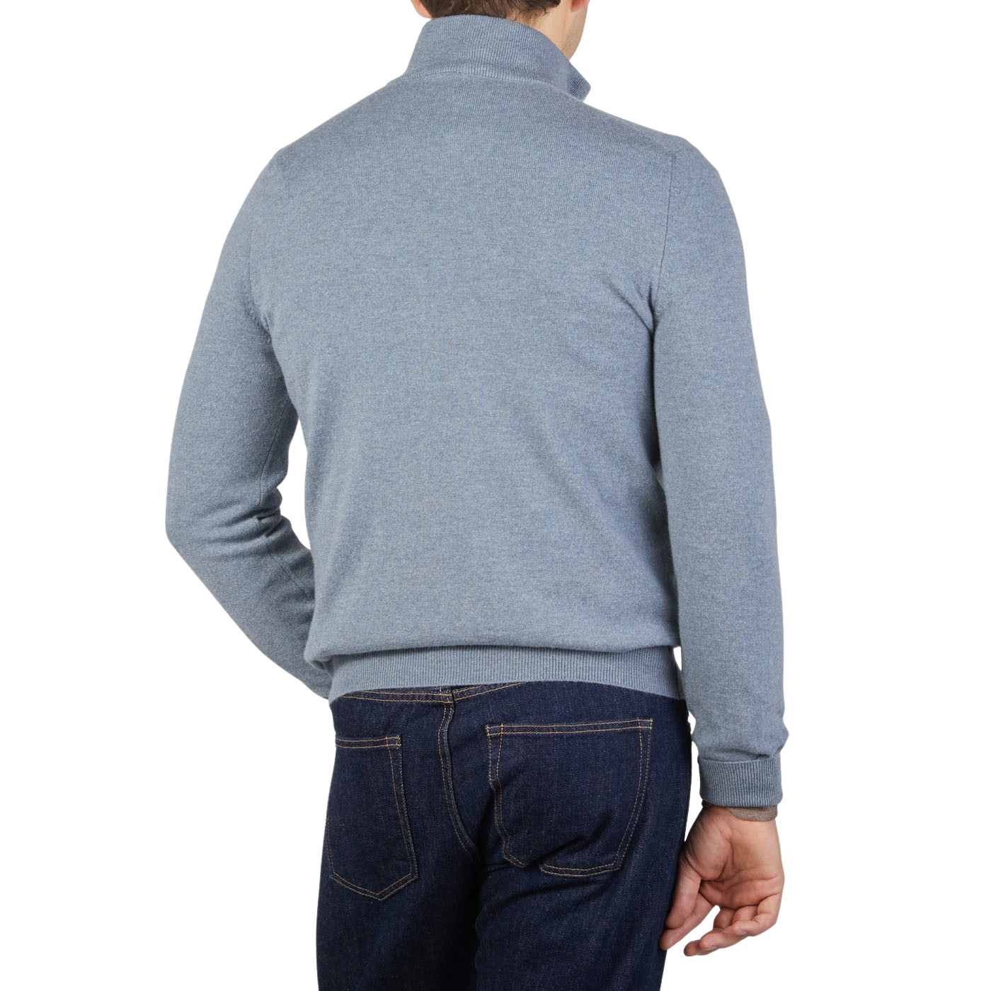 Gran Sasso Steel Blue Cashmere 1:4 Zip Sweater Back