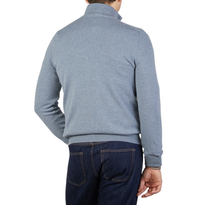 Gran Sasso Steel Blue Cashmere 1:4 Zip Sweater Back