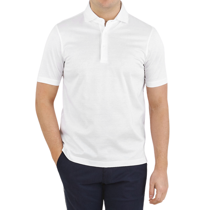 Gran Sasso White Cotton Filo Scozia Polo Shirt Front