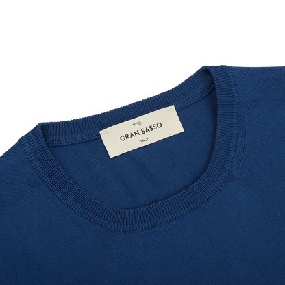 The label on a Gran Sasso lightweight Indigo Blue Knitted Organic Cotton T-Shirt.