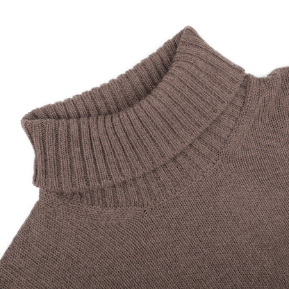 Close-up of the Fawn Brown Air Wool Rollneck by Gran Sasso, displayed against a pristine white background.