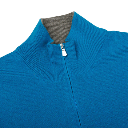 A sustainable Gran Sasso Hot Blue Cashmere 1/4 Zip Sweater.