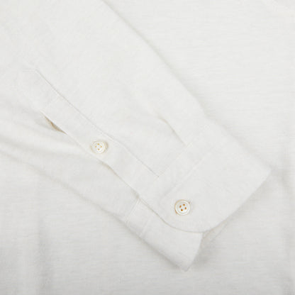 A close up of a Gran Sasso Off-White Cotton Cashmere Knitted Shirt with buttons.