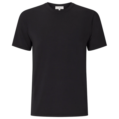 The Homebody Black Modal Classic Short Sleeve T-Shirt is shown against a white background, featuring a crew neckline and straight hem for a timeless, versatile look—perfect as a comfortable base layer. , available at Richard Gelding Mayfair
