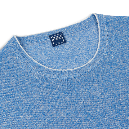 Sky Blue Melange Linen Cotton T-Shirt