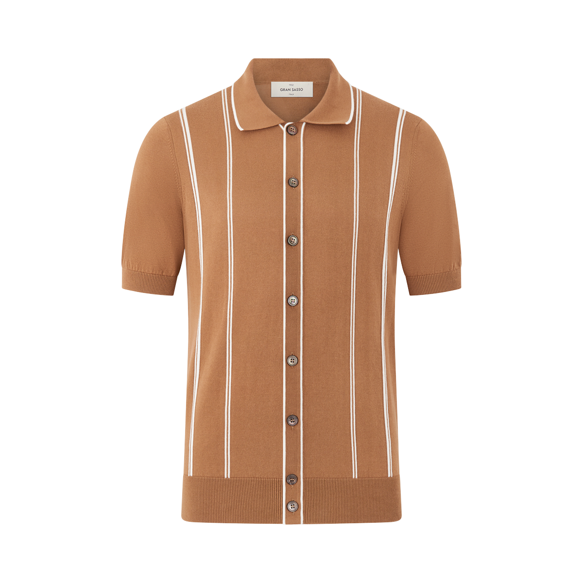 Brown/White Cotton Button Down Short Sleeve Polo