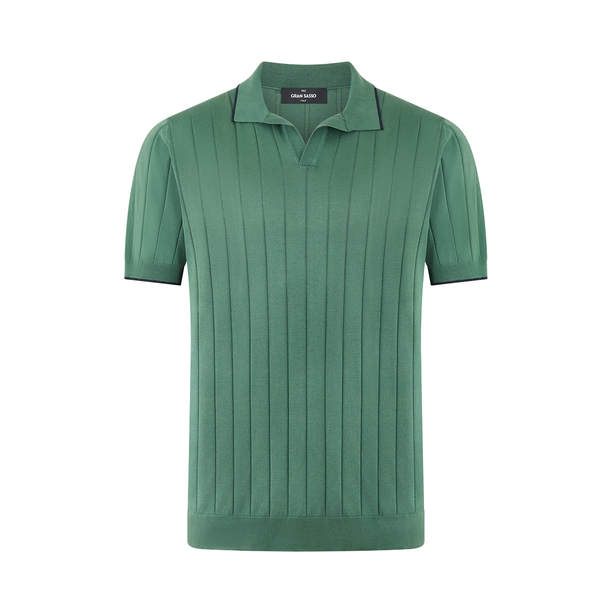 Green Silk Short Sleeve Capri Collar Polo