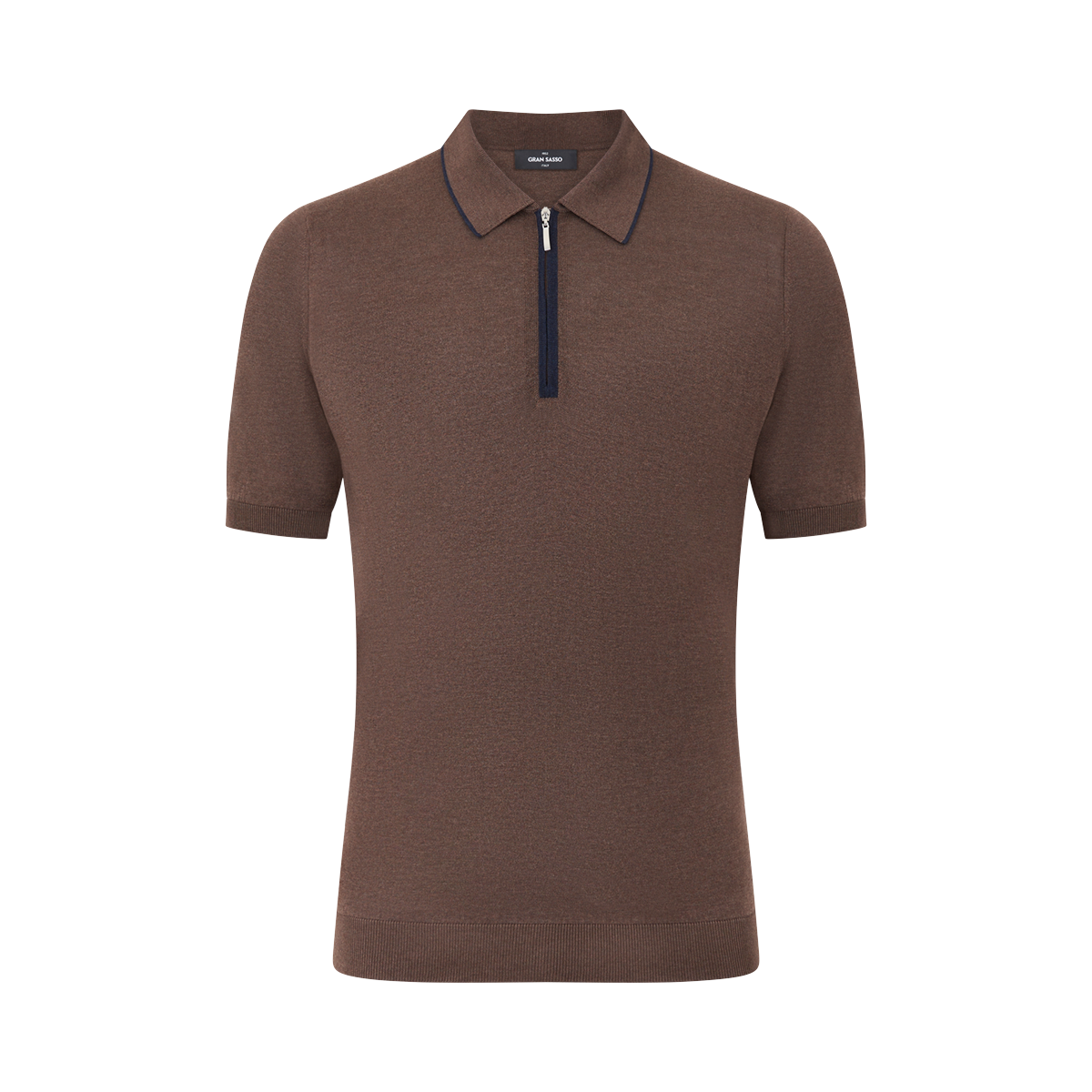 Dark Brown Knitted Silk Zip Polo Shirt