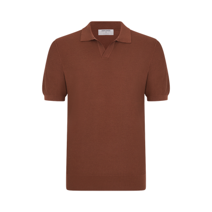 Rust Orange Silk Cotton Capri Collar Polo Shirt