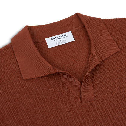 Rust Orange Silk Cotton Capri Collar Polo Shirt