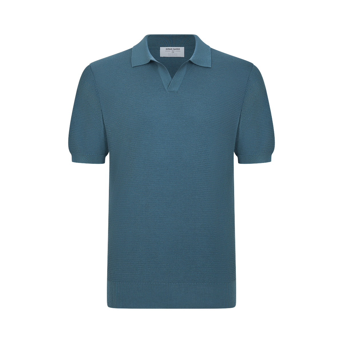 Teal Blue Silk Cotton Capri Collar Polo Shirt