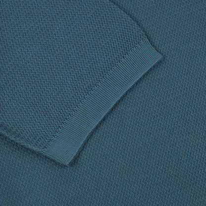 Teal Blue Silk Cotton Capri Collar Polo Shirt