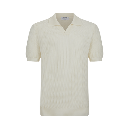 White Chevron Weave Skipper Polo Shirt