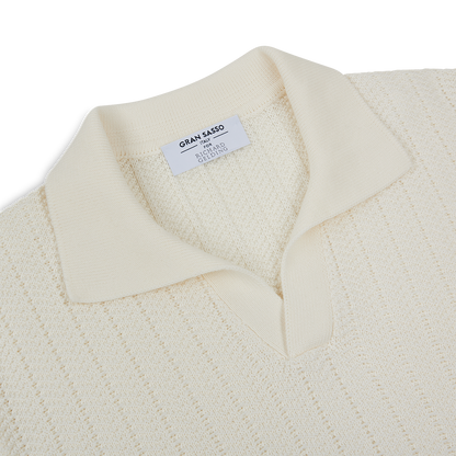 White Chevron Weave Skipper Polo Shirt