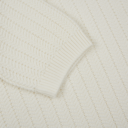 White Chevron Weave Skipper Polo Shirt