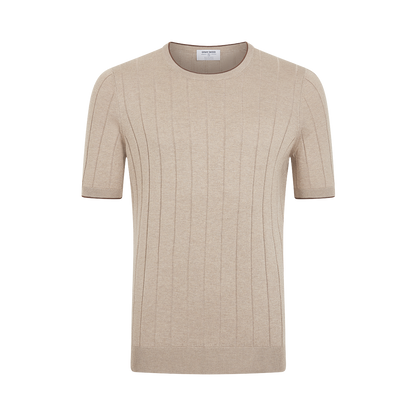 Beige Ribbed Silk T-Shirt