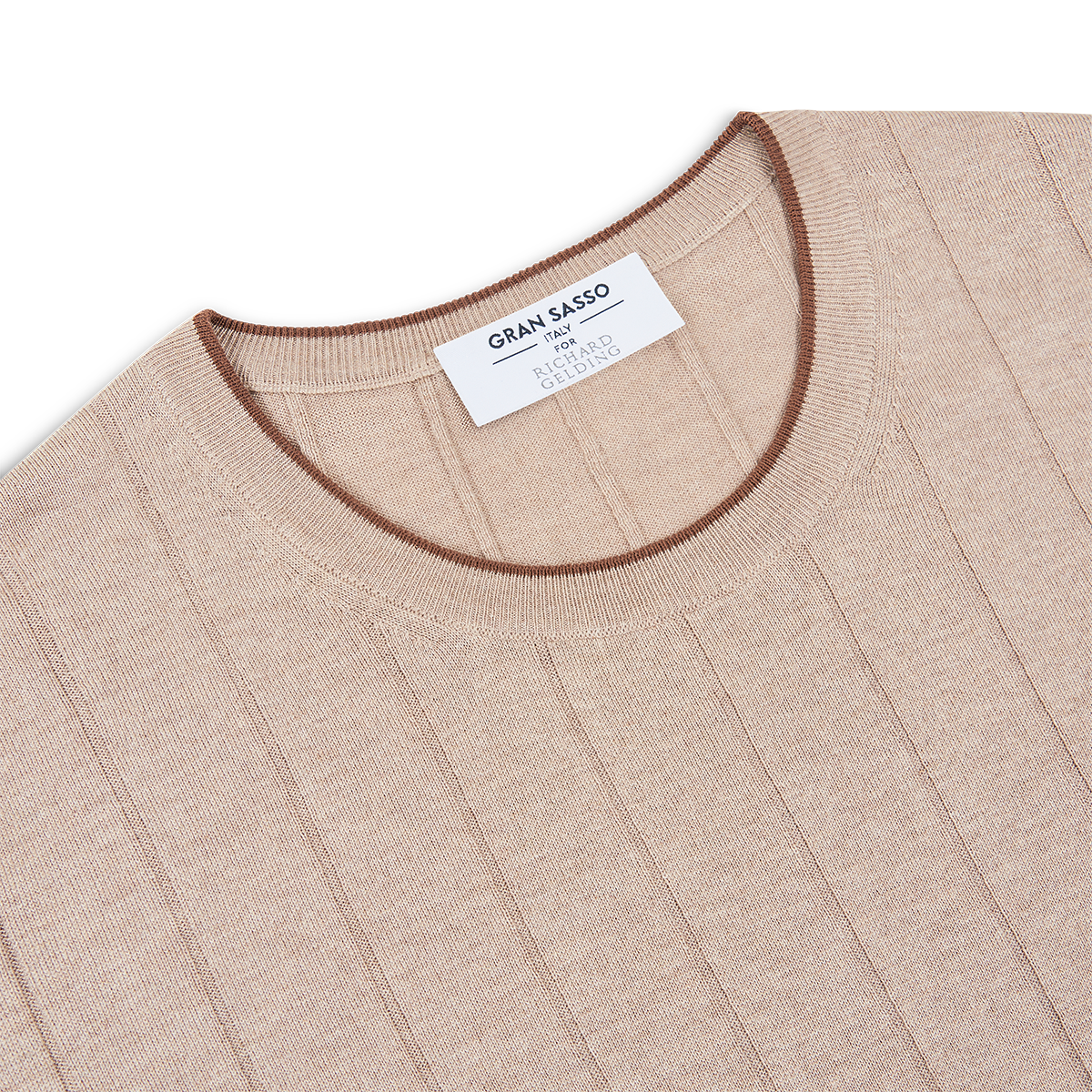 Beige Ribbed Silk T-Shirt