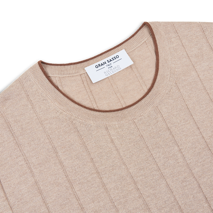 Beige Ribbed Silk T-Shirt