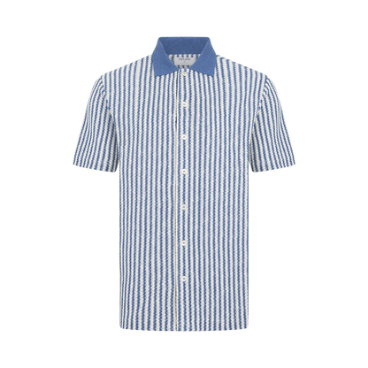 Blue Stripe Button-Through Knit Polo