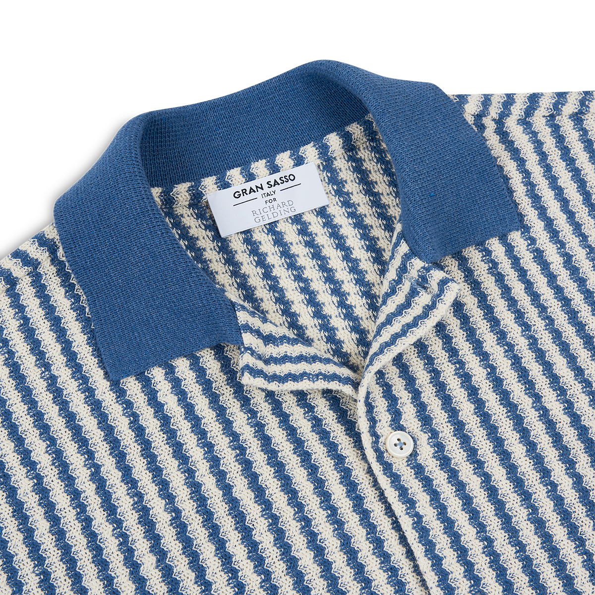 Blue Stripe Button-Through Knit Polo