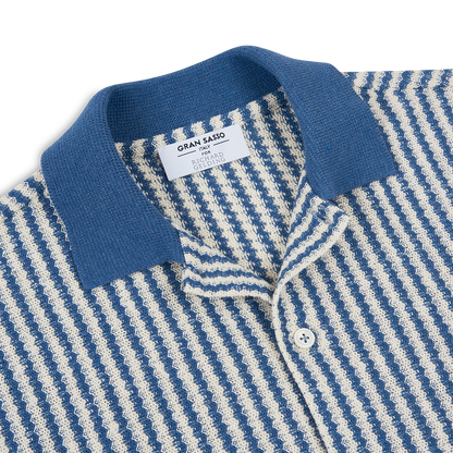 Blue Stripe Button-Through Knit Polo