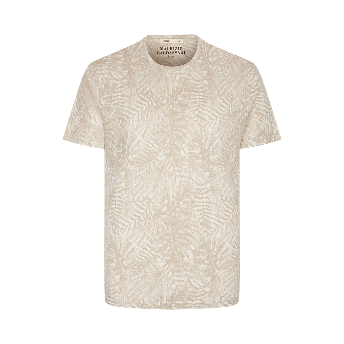 Beige Silk/Cotton Palm Tree Print T-Shirt
