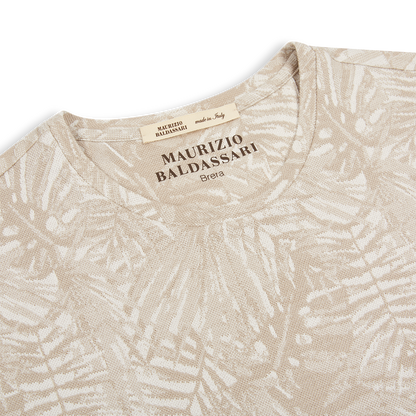 Beige Silk/Cotton Palm Tree Print T-Shirt