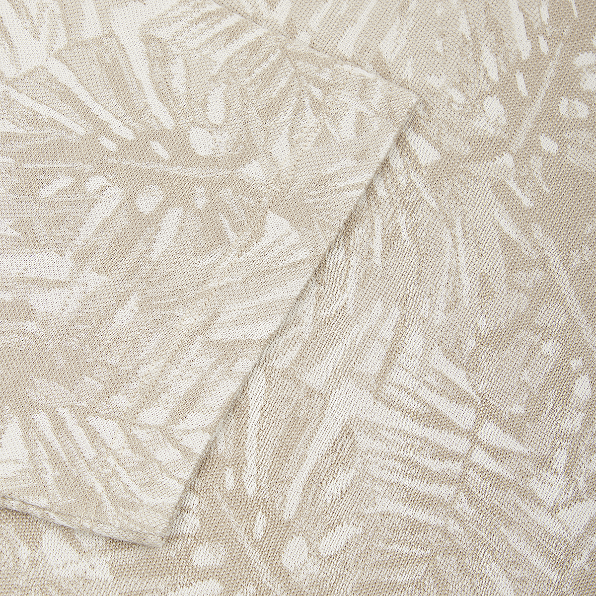 Beige Silk/Cotton Palm Tree Print T-Shirt