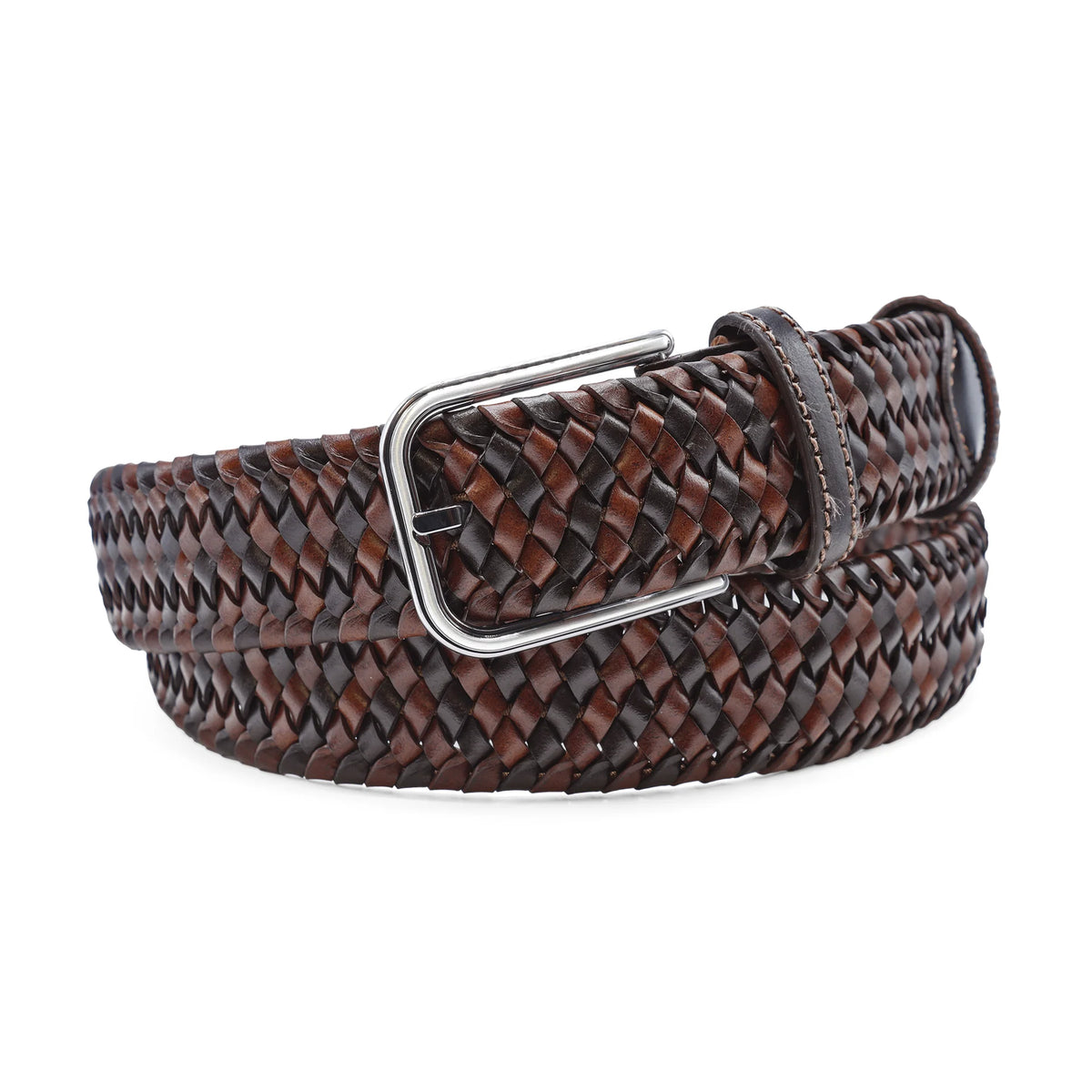 Brown and Tan Stretch Leather Handweave Belt
