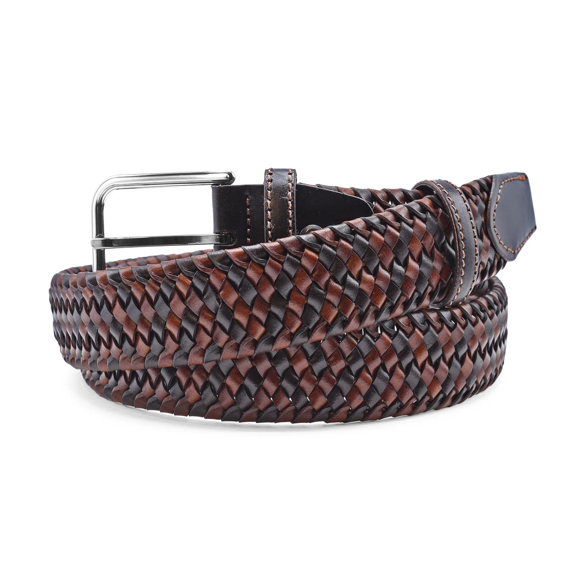 Brown and Tan Stretch Leather Handweave Belt