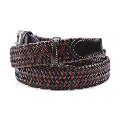 Brown and Tan Stretch Leather Handweave Belt